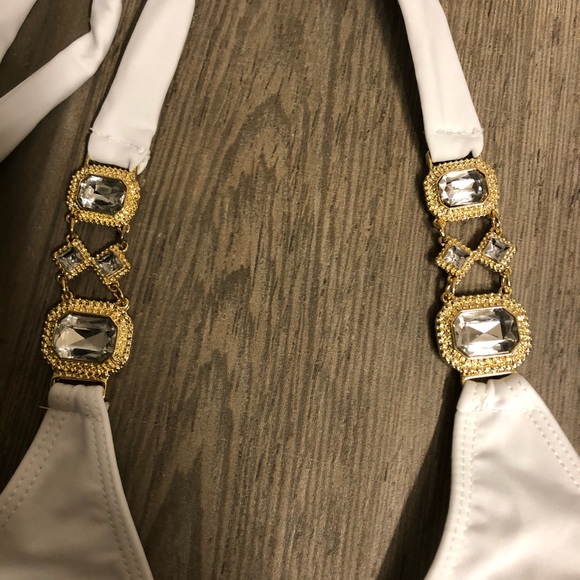 Swim | Nwt Sm White Competition Rhinestone Chain Low | Poshmark